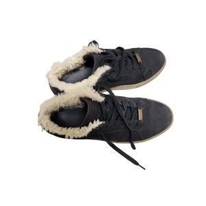 GREATS Brooklyn Suede Shearling Lined Sneakers Shoes Black Gold Accents Size 8.5